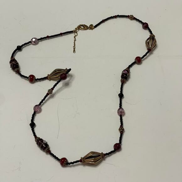 Chico's black and red beaded necklace long painted beads signed costume jewelry - Picture 7 of 14